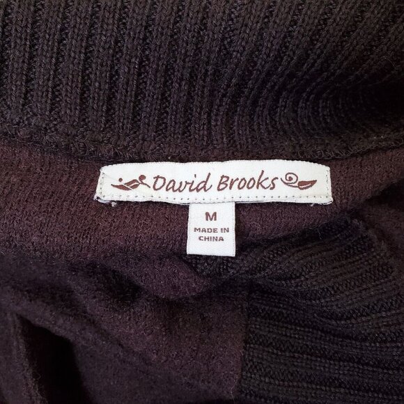 David Brooks Cardigan Sweater Coat M Chocolate Brown Wool Ribbed Shawl Collar - Picture 5 of 6